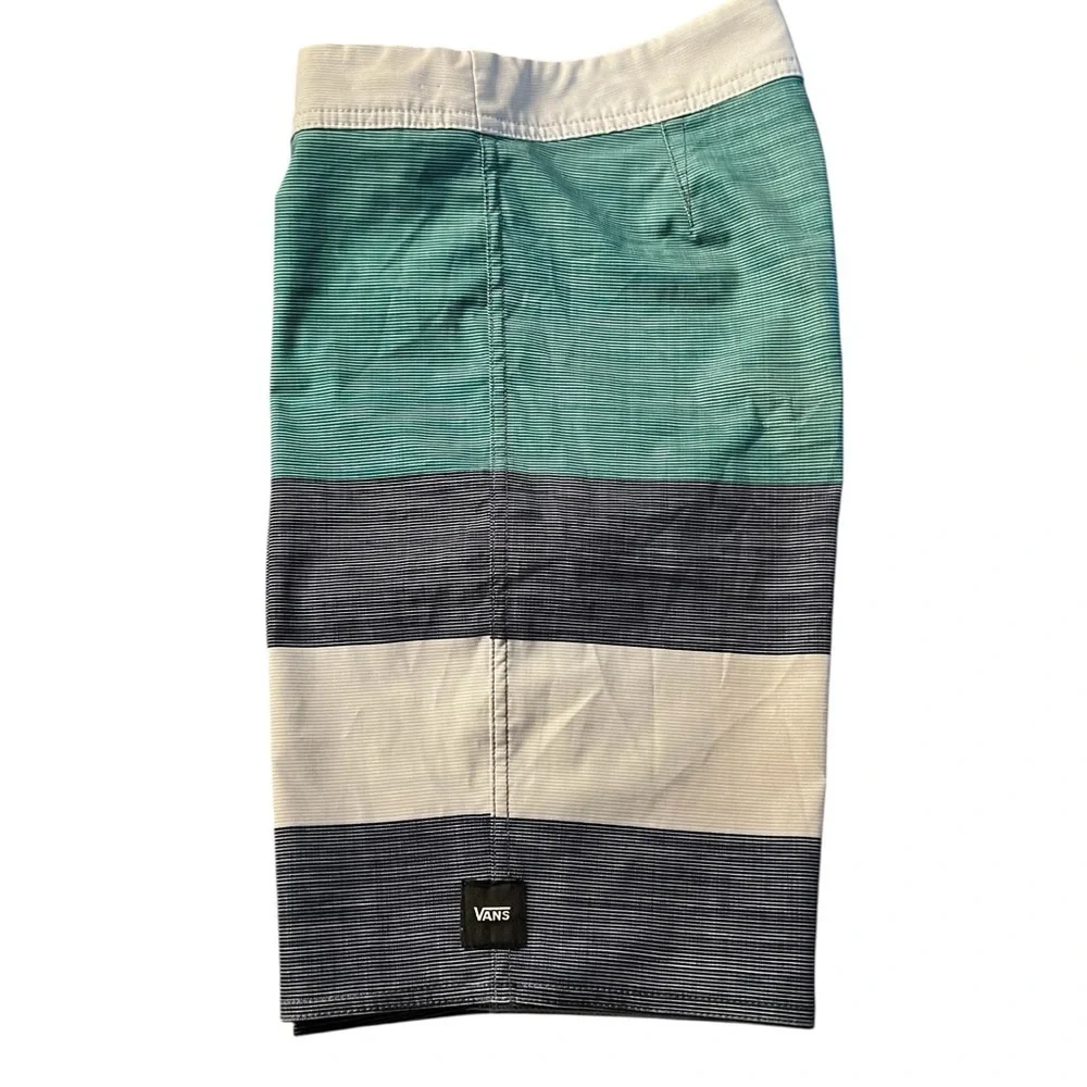 Vans Green, Blue and White Board Shorts with Color-Blocked Design Boys Size 12